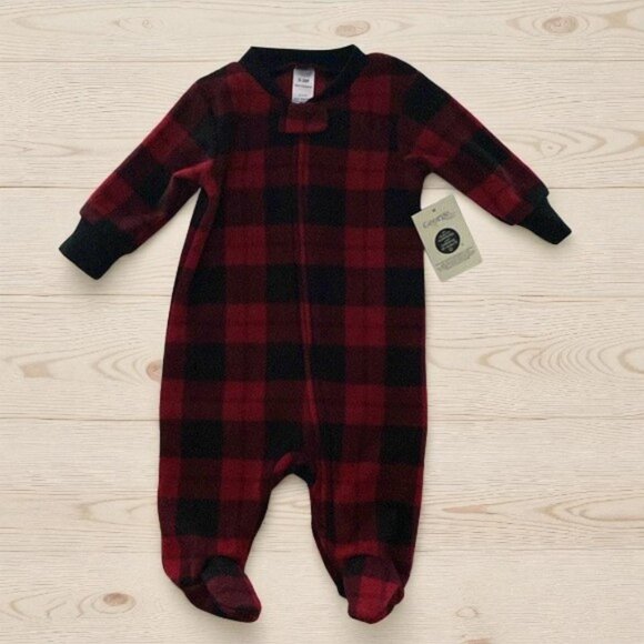 NWT George Buffalo Check Fleece Footie 0-3 Months - Picture 1 of 6